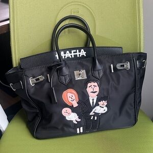 Black Tote Bag with Family Print